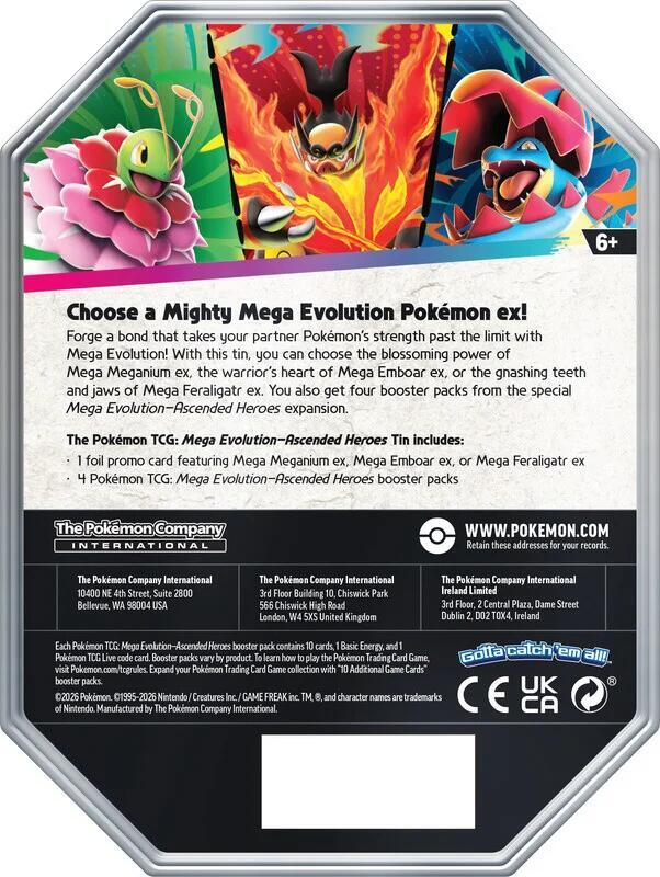 Mega Emboar ex Pokémon TCG Ascended Heroes tin, back view