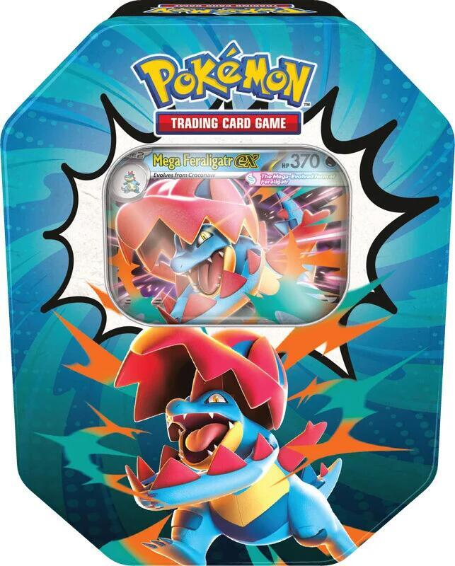 Mega Feraligatr ex Pokémon TCG Ascended Heroes tin, front view