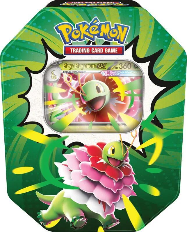 Mega Meganium ex Pokémon TCG Ascended Heroes tin, front view