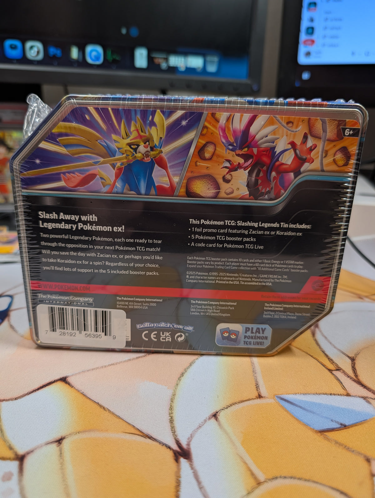 Pokémon TCG: Slashing Legends Tin — Koraidon ex — back packaging