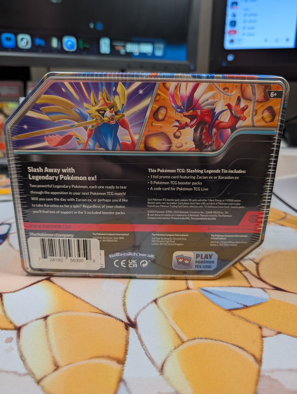 Pokémon TCG: Slashing Legends Tin — Zacian ex — back packaging